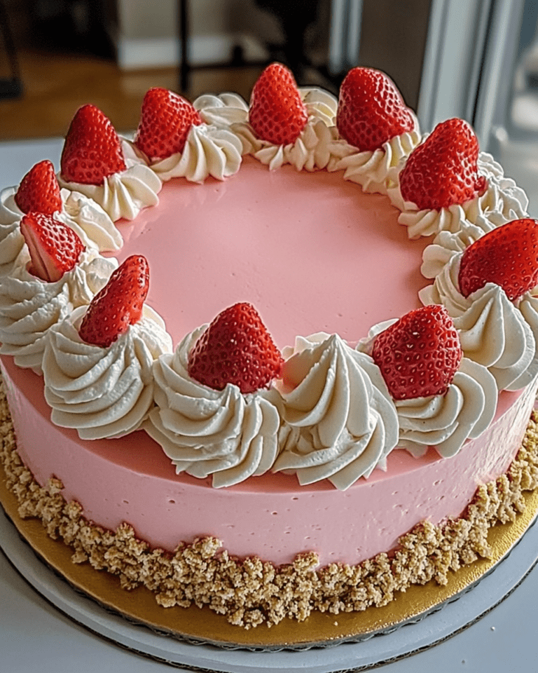 Gâteau au fromage croustillant aux fraises roses