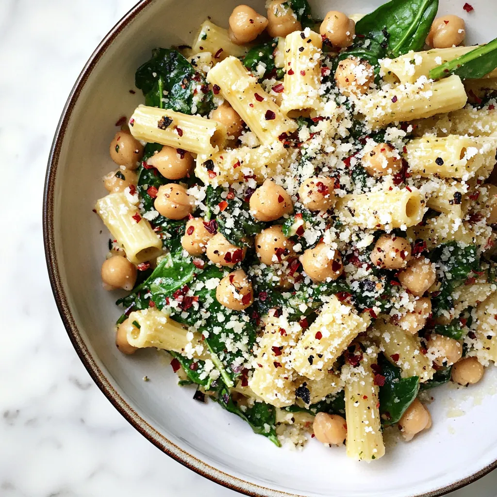 Spicy Garlic Spinach Pasta with Chickpeas