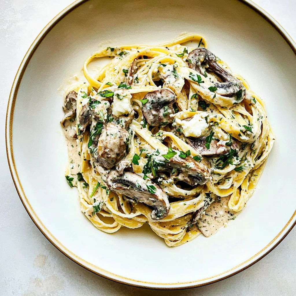Garlic Butter Mushroom and Goat Cheese Fettuccine