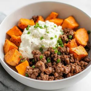 Cottage Cheese Sweet Potato Beef Bowl
