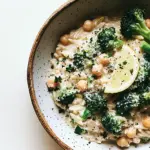 Creamy Lemon Orzo with Chickpeas Broccoli