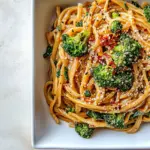 Crispy Broccoli Sweet and Spicy Sesame Tahini Noodles