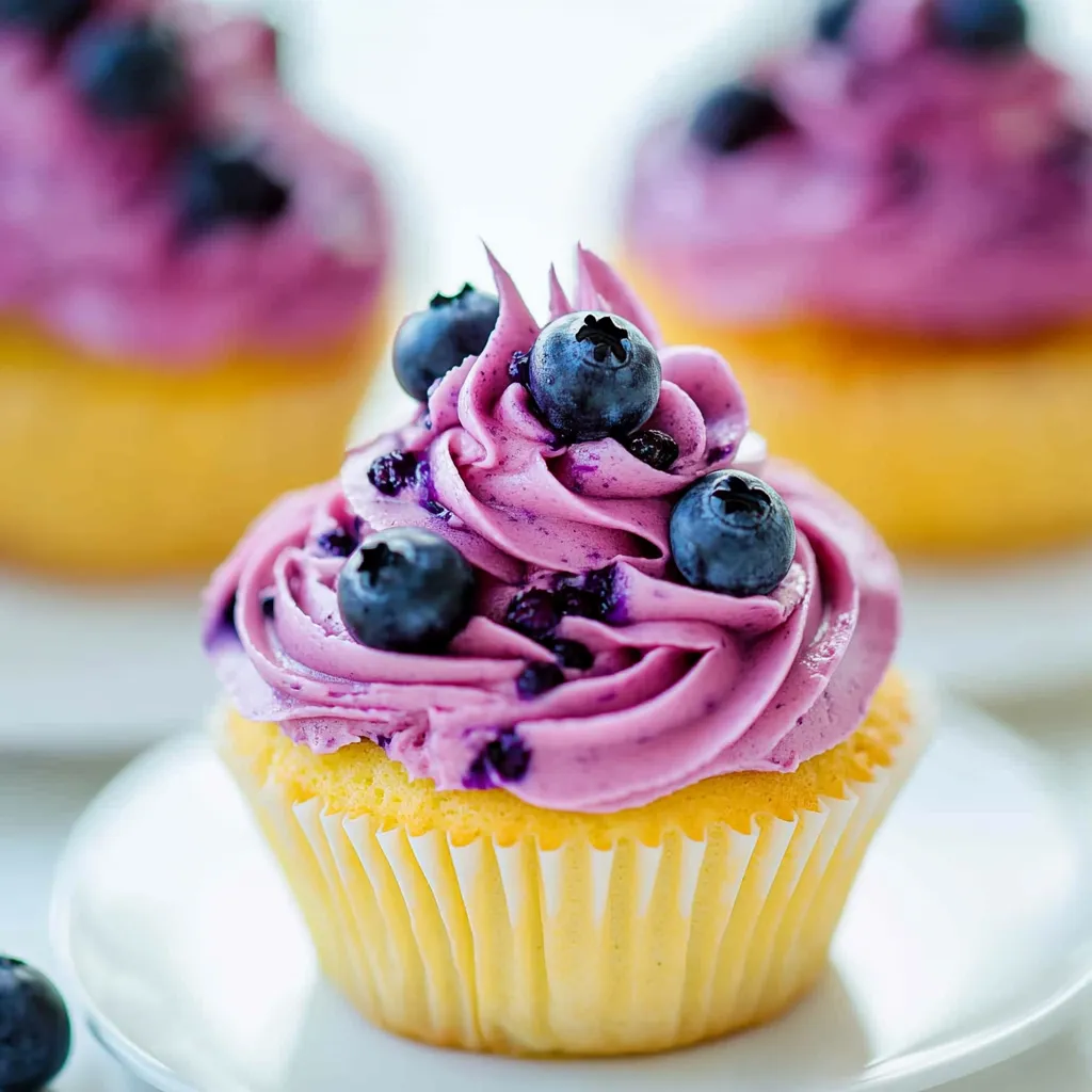Lemon Cupcakes with Fresh Blueberry Buttercream