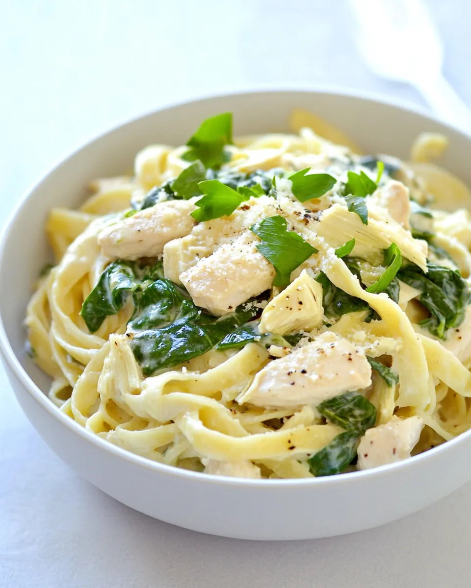 Lightened Spinach Artichoke Chicken Alfredo