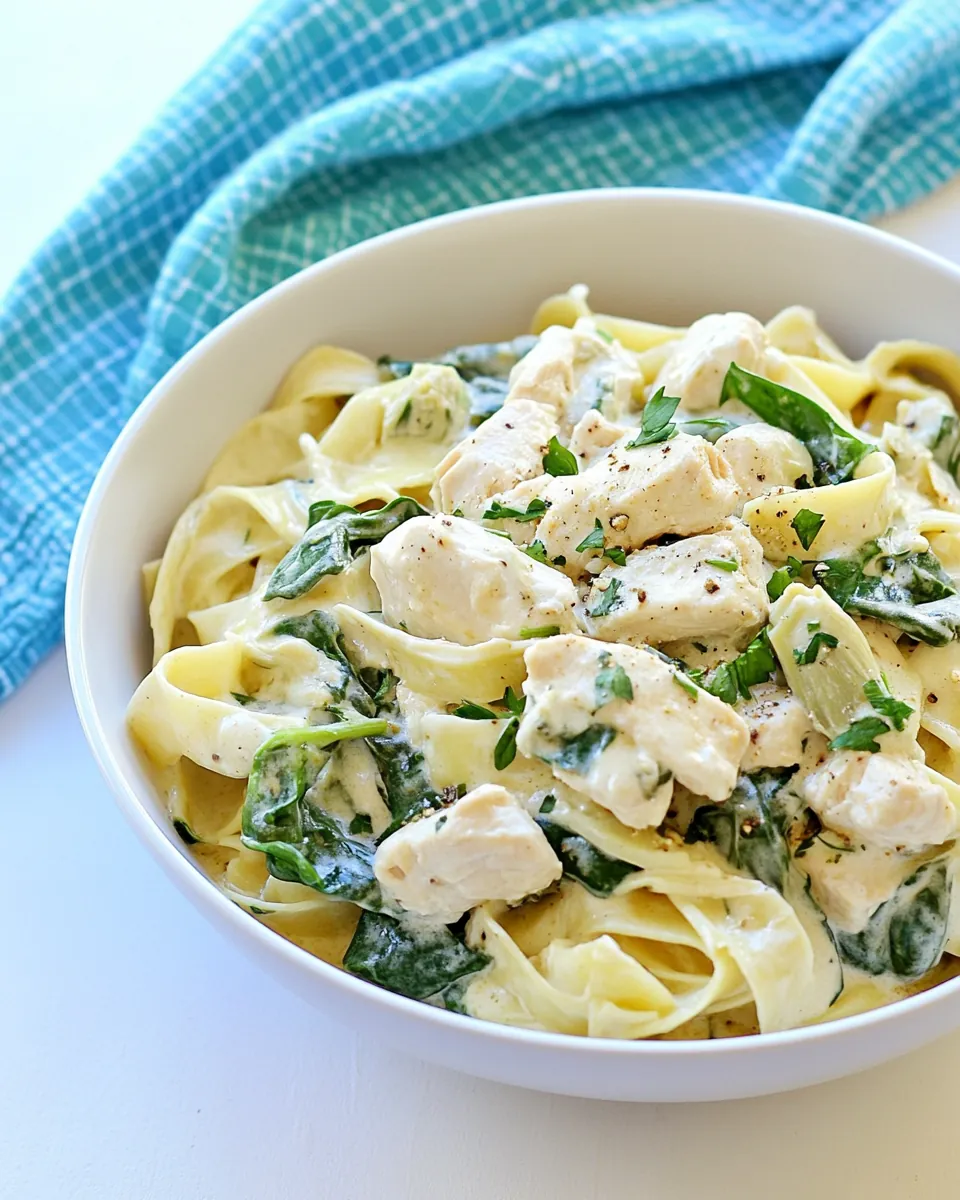 Lightened Spinach Artichoke Chicken Alfredo
