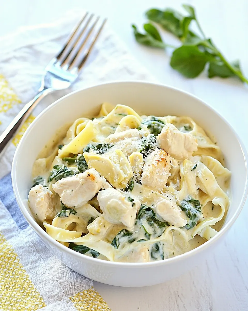 Lightened Spinach Artichoke Chicken Alfredo