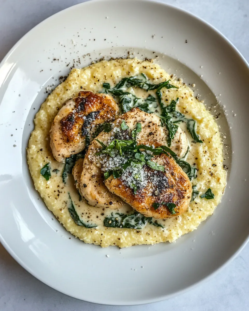 Moms Chicken Florentine with Creamy Roasted Garlic Polenta
