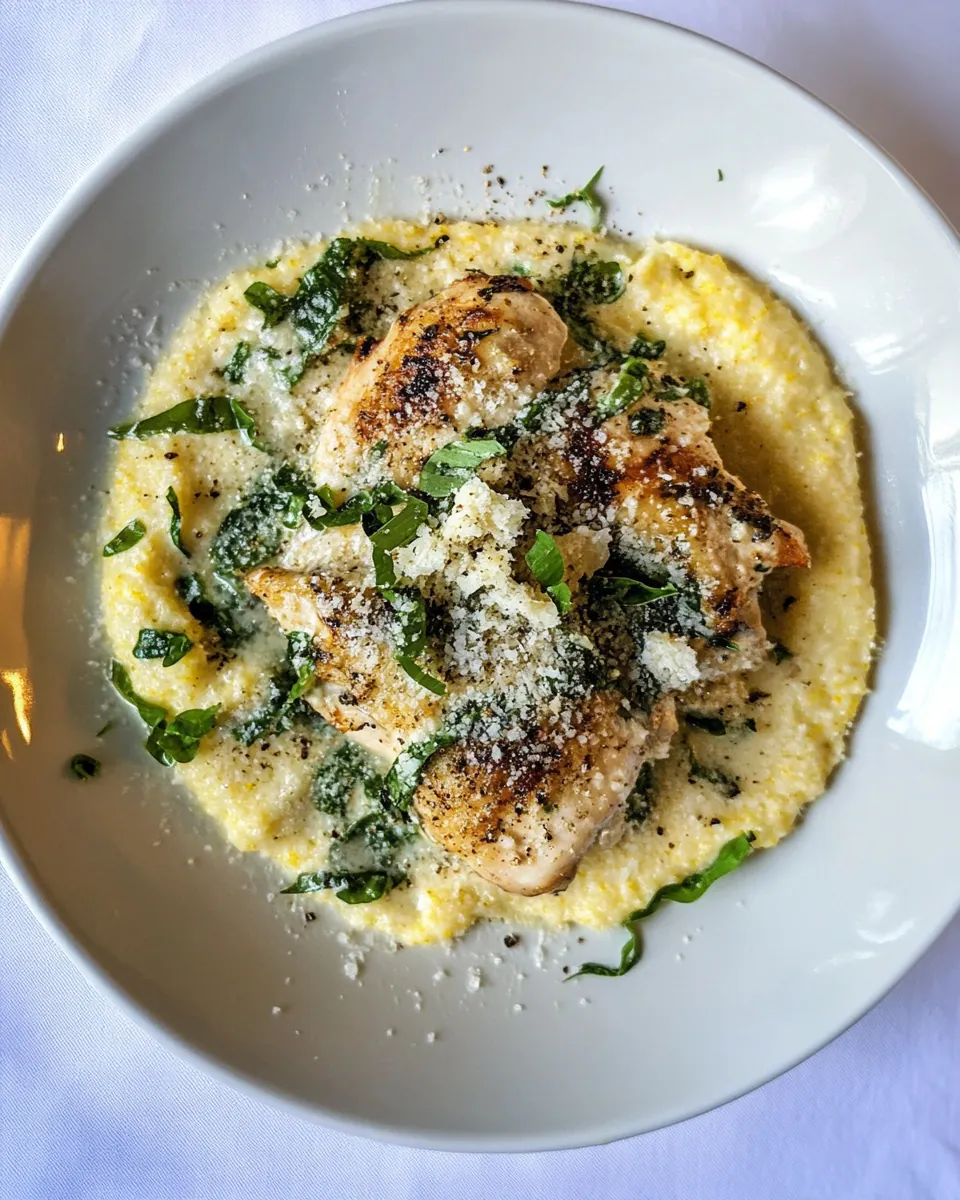 Moms Chicken Florentine with Creamy Roasted Garlic Polenta