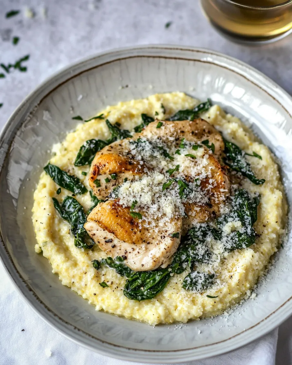 Moms Chicken Florentine with Creamy Roasted Garlic Polenta