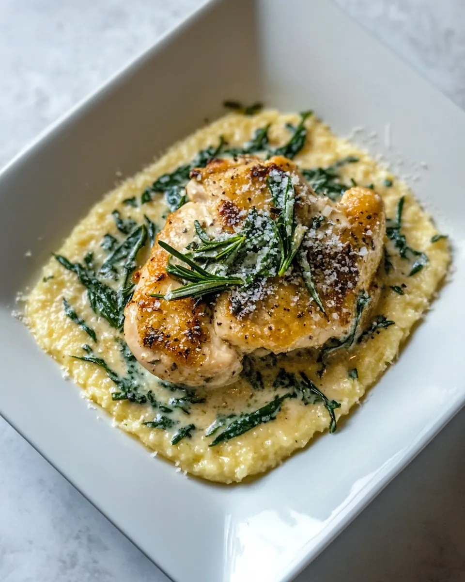Moms Chicken Florentine with Creamy Roasted Garlic Polenta