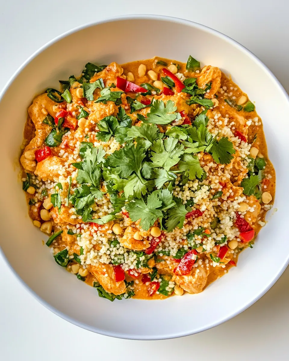 One Pan Creamy Thai Inspired Peanut Chicken Couscous