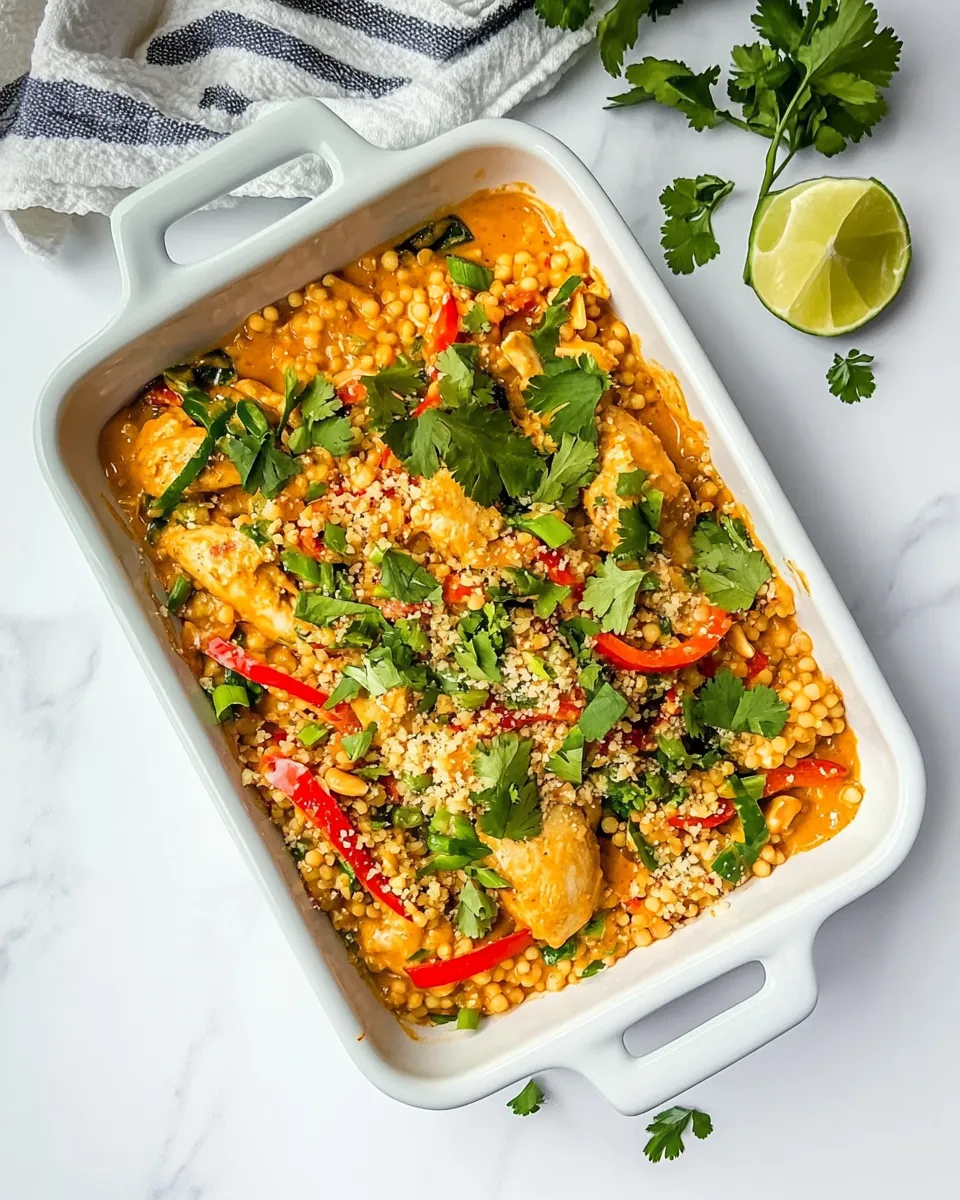 One Pan Creamy Thai Inspired Peanut Chicken Couscous