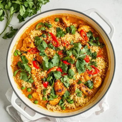One Pan Creamy Thai Inspired Peanut Chicken Couscous