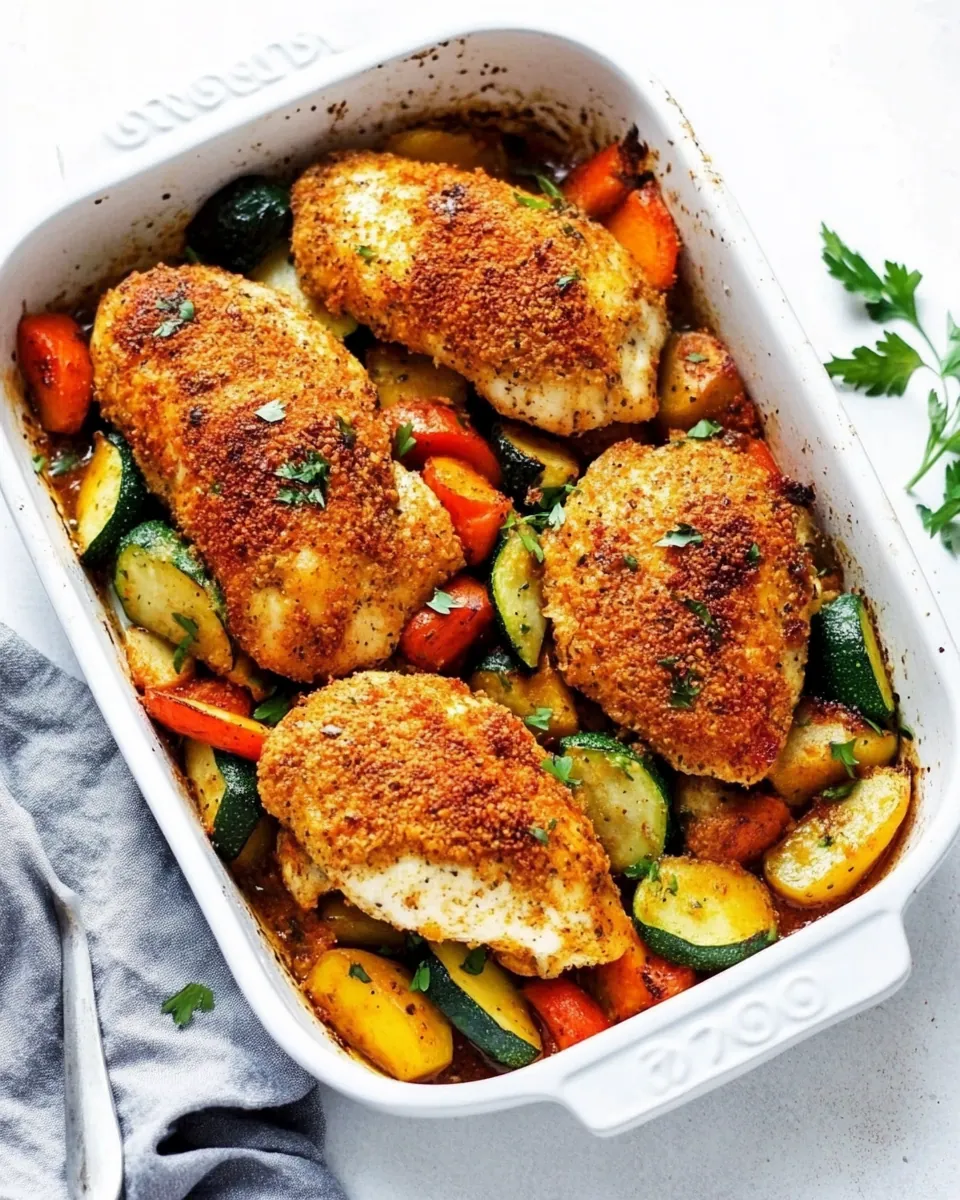 Crispy Parmesan Paprika Chicken with Vegetables