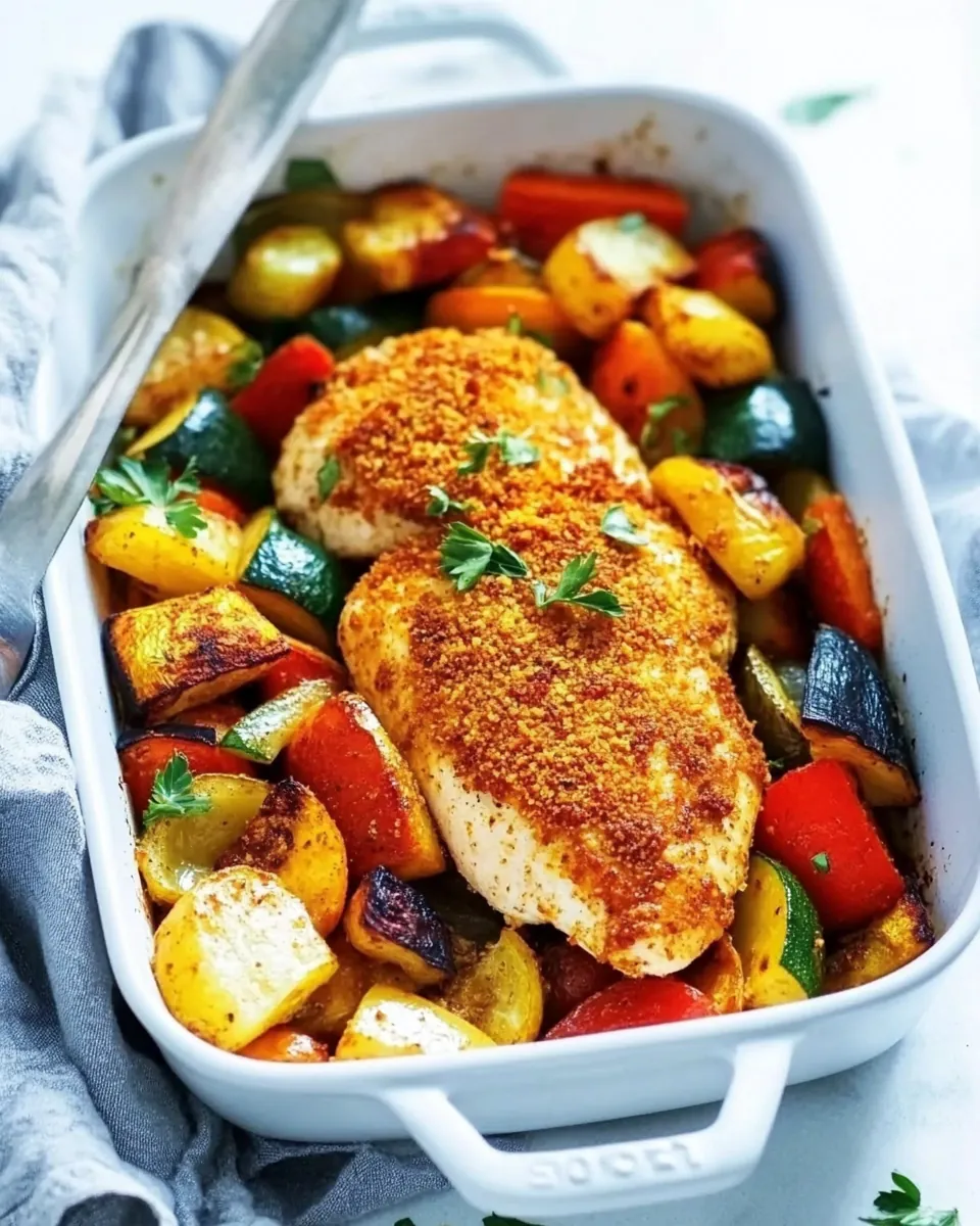 Crispy Parmesan Paprika Chicken with Vegetables