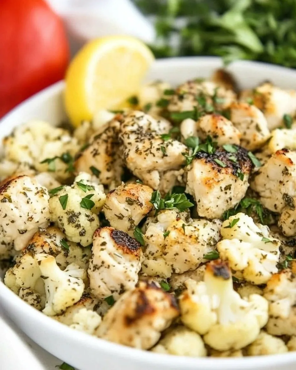 One Pan Greek Chicken and Cauliflower
