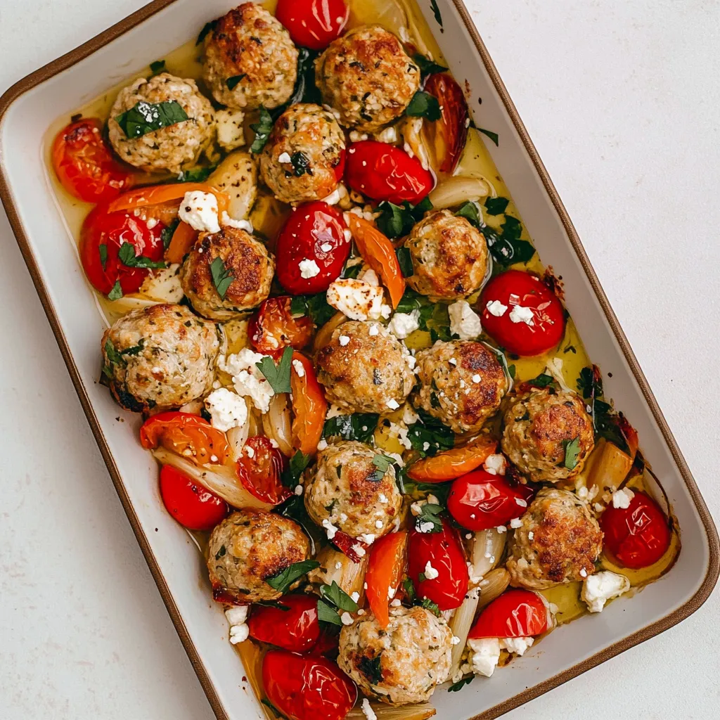 Sheet Pan Chicken Meatballs with Tomatoes and Feta