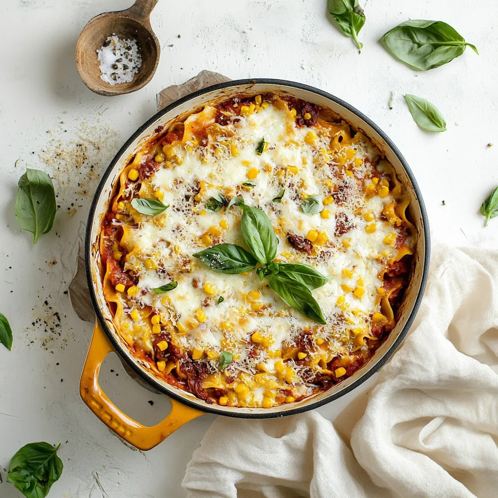 Sun Dried Tomato and Sweet Corn Skillet Lasagna