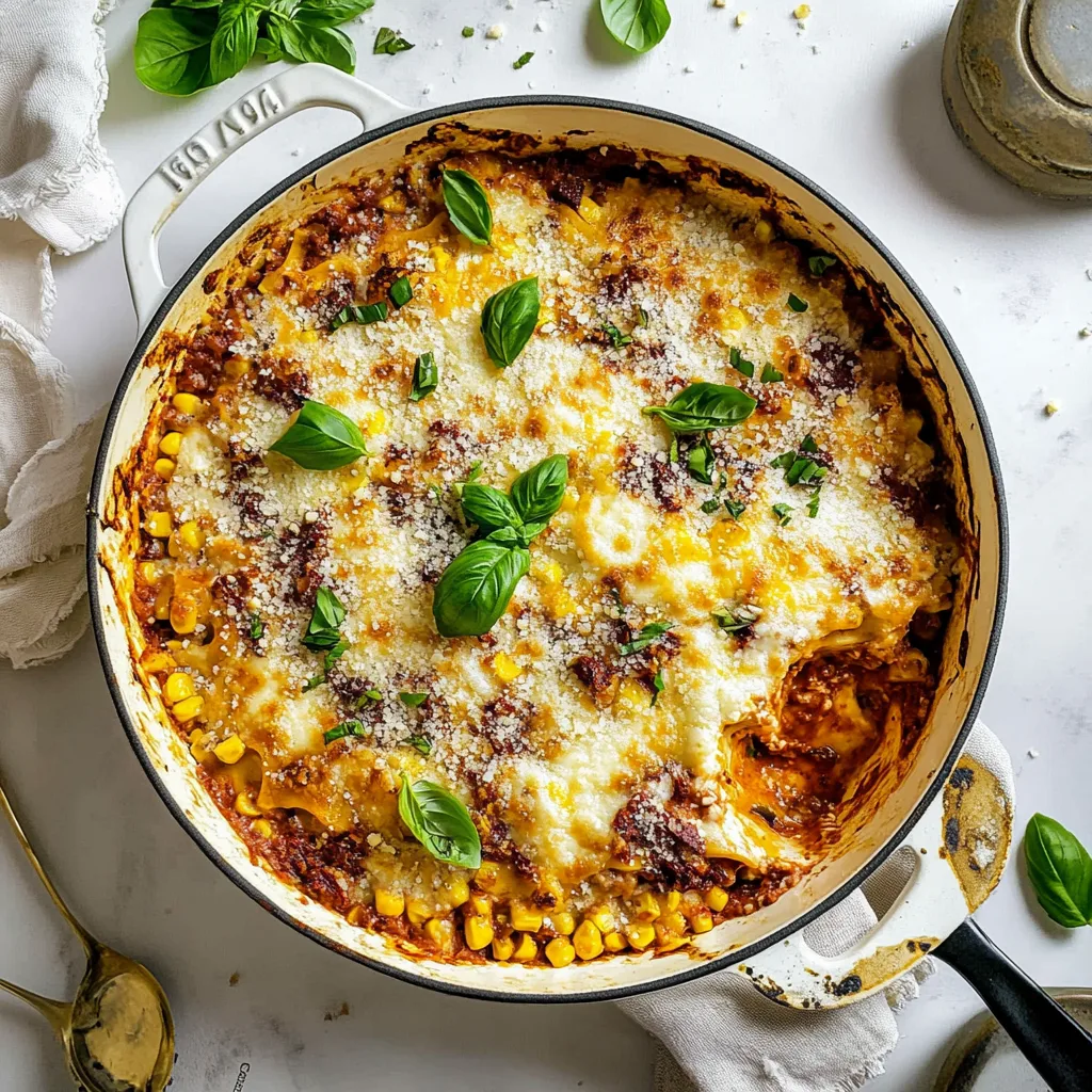 Sun Dried Tomato and Sweet Corn Skillet Lasagna