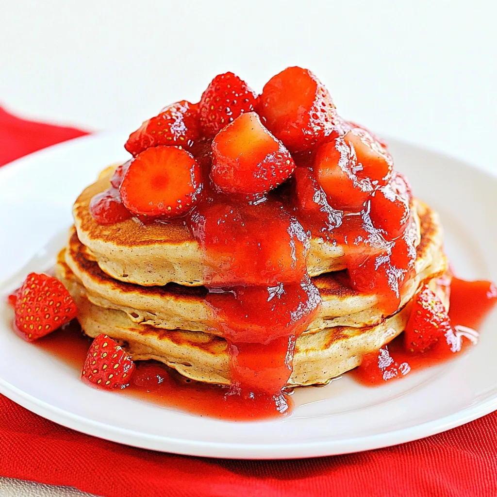 Whole Wheat Pancakes with Strawberry Rhubarb Compote
