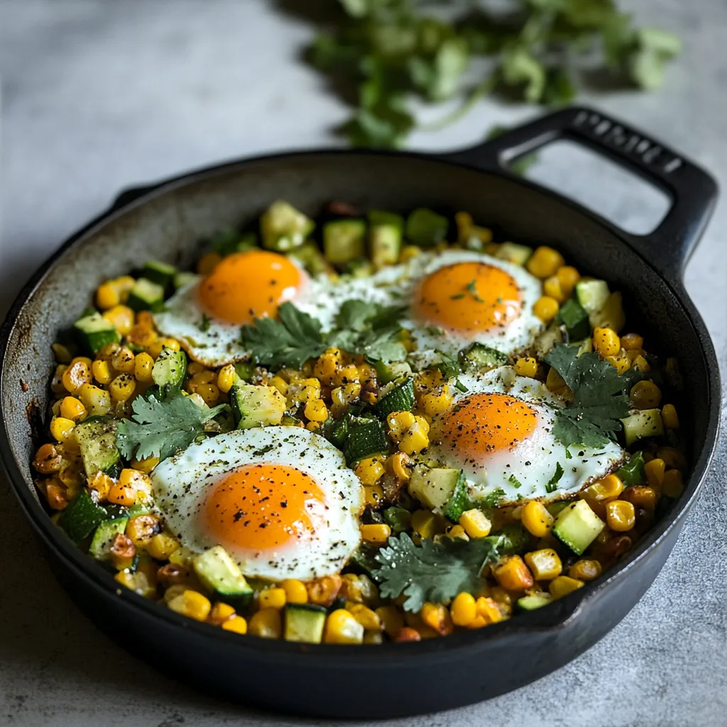 Zucchini Sweet Corn Hash Egg Skillet