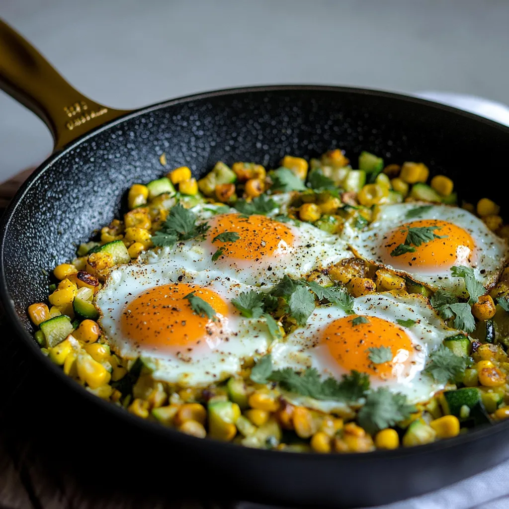 Zucchini Sweet Corn Hash Egg Skillet